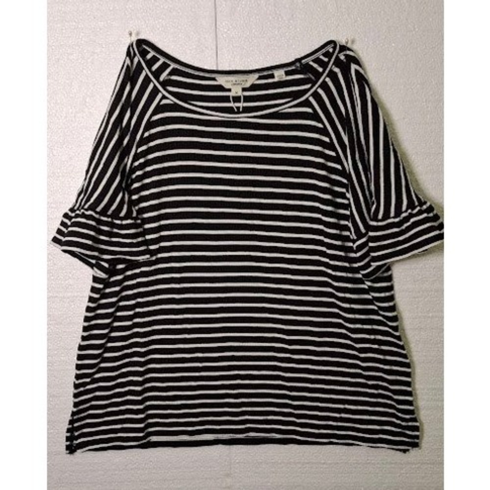 Max Studio London Womens Black White Striped Ruffle Sleeve Top 4701S70A NWT M